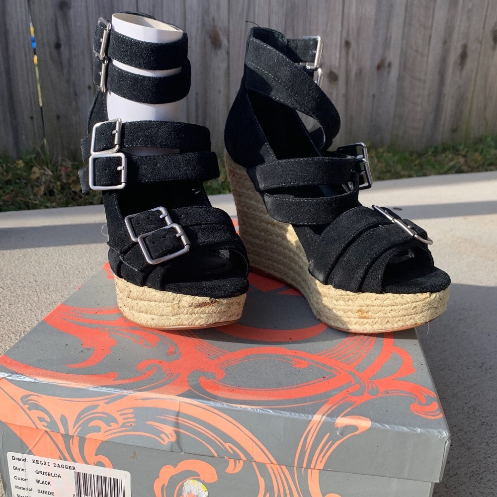 Kelsi Dagger Suede Buckle Wedges